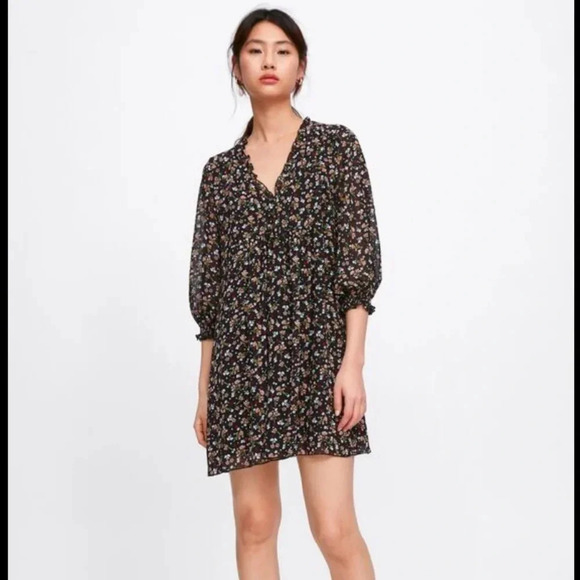 ZARA FLORAL BABYDOLL BOHEMIAN COTTAGE DRESS - Picture 1 of 7
